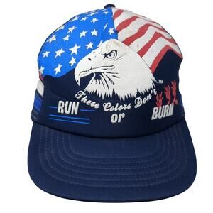 These Colors Don't Run or Burn Trucker Hat Blue One Size Patriotic Vintage